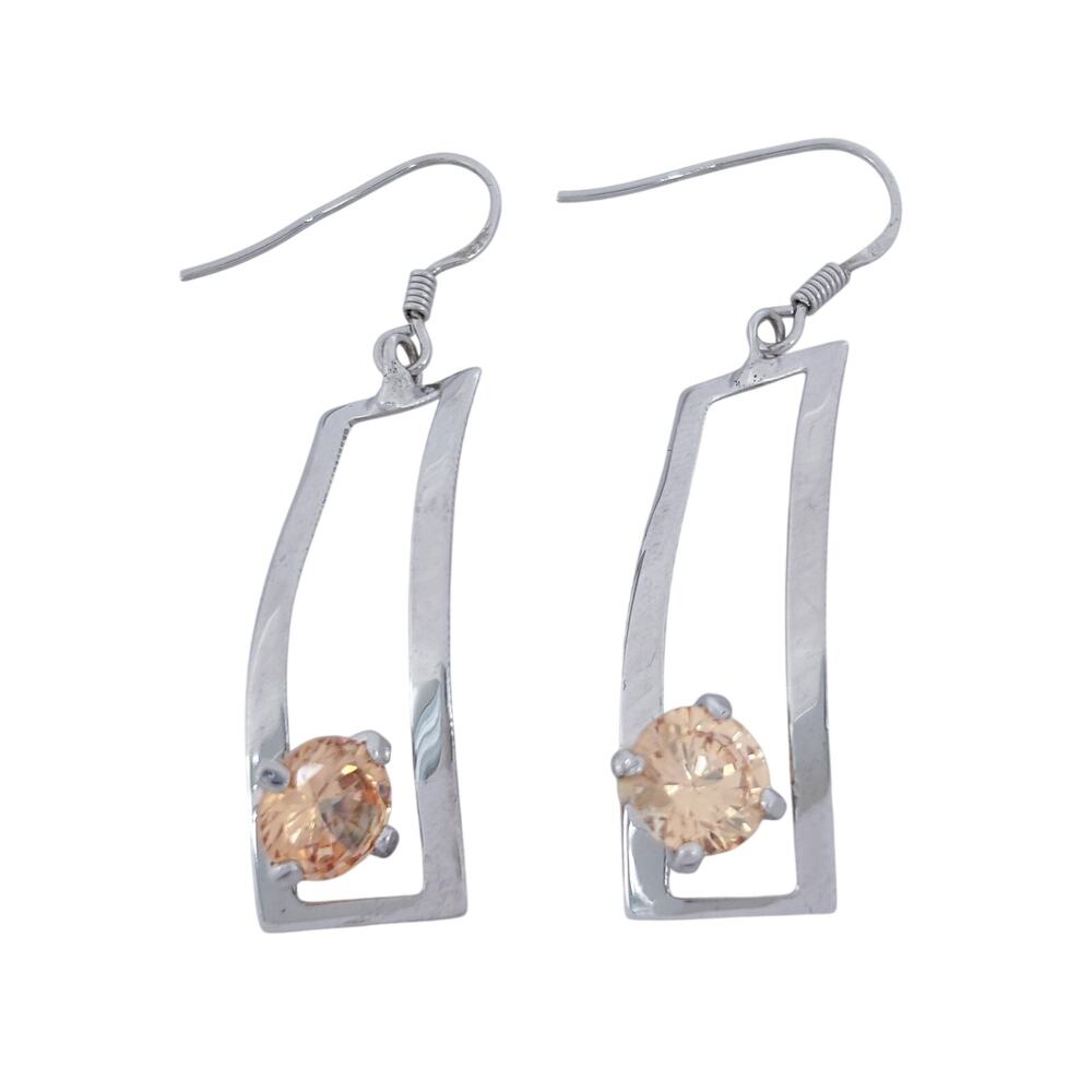 Vintage Sterling Silver 925 Twisted Champagne Cubic Zirconia Earrings